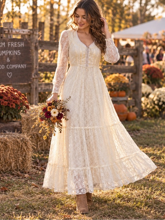 Gunne Sax Dresses & Skirts - Gunne Sax Romantic Cream Lace Long Dress, S.